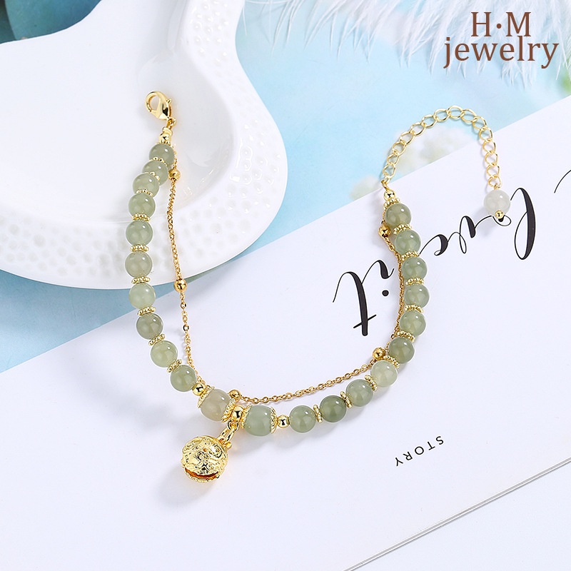 Vòng Tay May Mắn Đính Hạt Ngọc Bích Xinh Xắn
