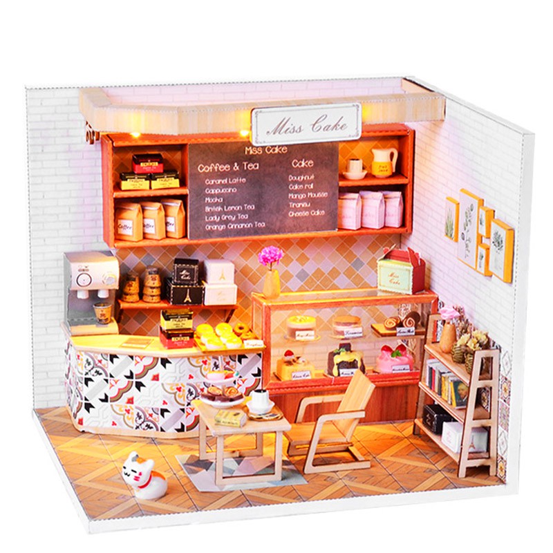 Mô hình nhà DIY Doll House Tiệm Bánh Ngọt Miss Cake Kèm Mica Chống bụi, Bộ dụng cụ và Keo dán