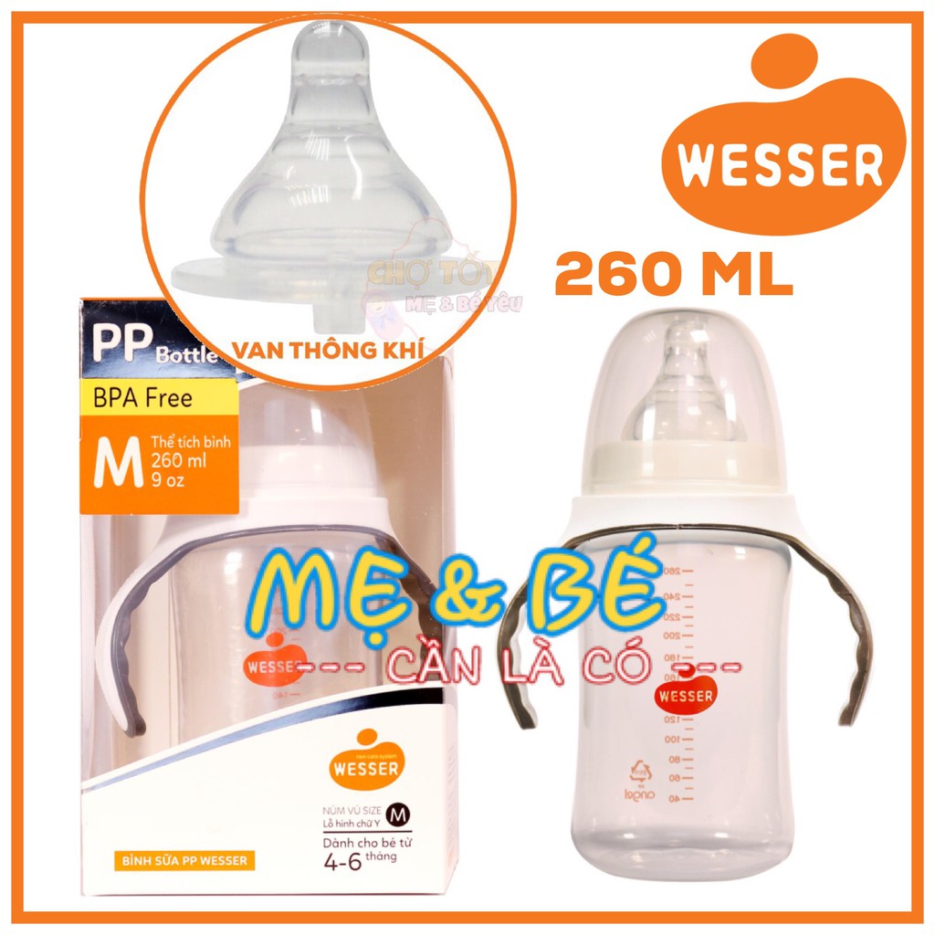 BÌNH SỮA WESSER CỔ RỘNG 180ML/260ML NHỰA PP BPA FREE