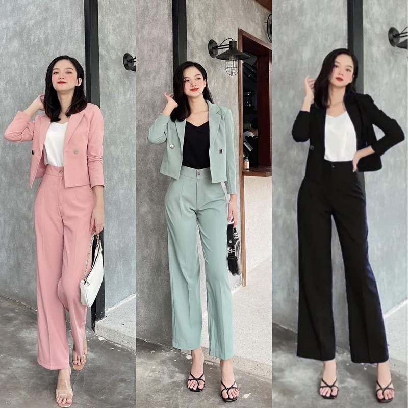 set vest 3 món( áo vest croptop và quần suông+ áo 2 dây)_v2 | BigBuy360 - bigbuy360.vn