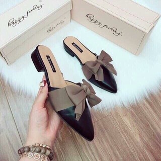 Giày sục nơ đen 3p mũi nhọn