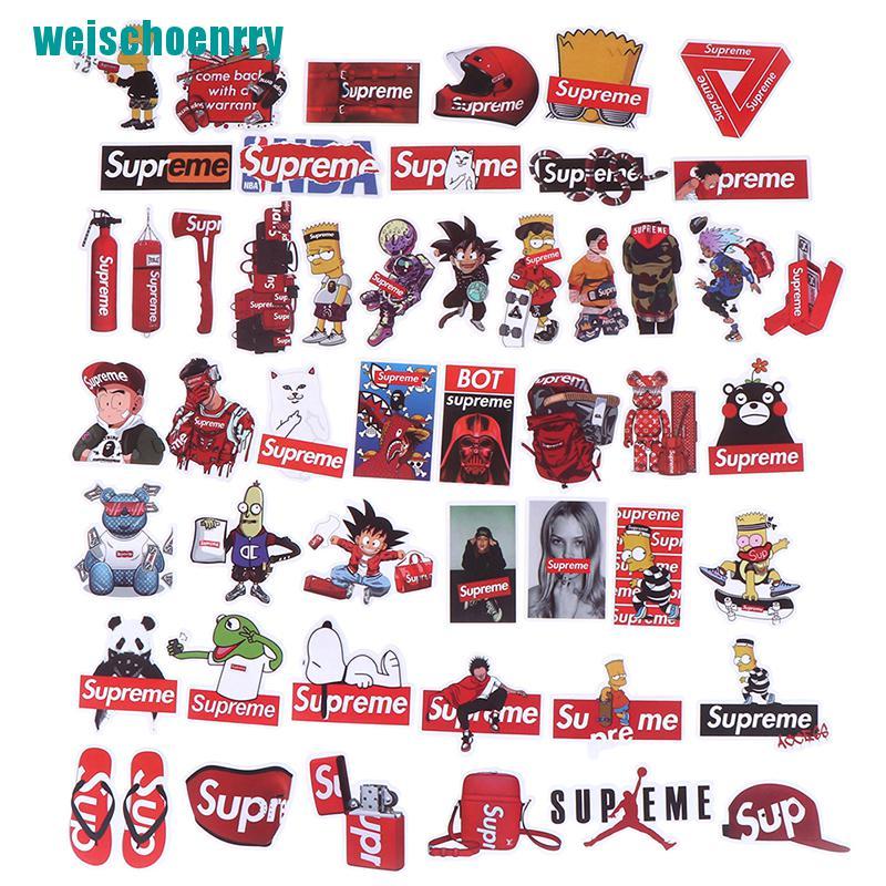 Rér●Bộ 50 Miếng Dán Trang Trí Xe Hơi / Ván Trượt / guitar / laptop In Chữ Supreme Bằng PVC