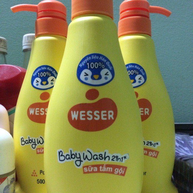 (Sales)Sữa tắm gội baby WESSER 500ml 2 in 1 -  Hồng/Cam/ Xanh Lá