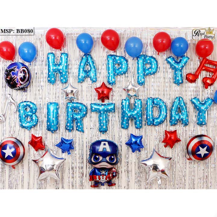 (Tặng bơm + keo) Set Siêu Nhân người nhện captain american siêu nhân sinh nhật cho bé trai - happy birthday decoration