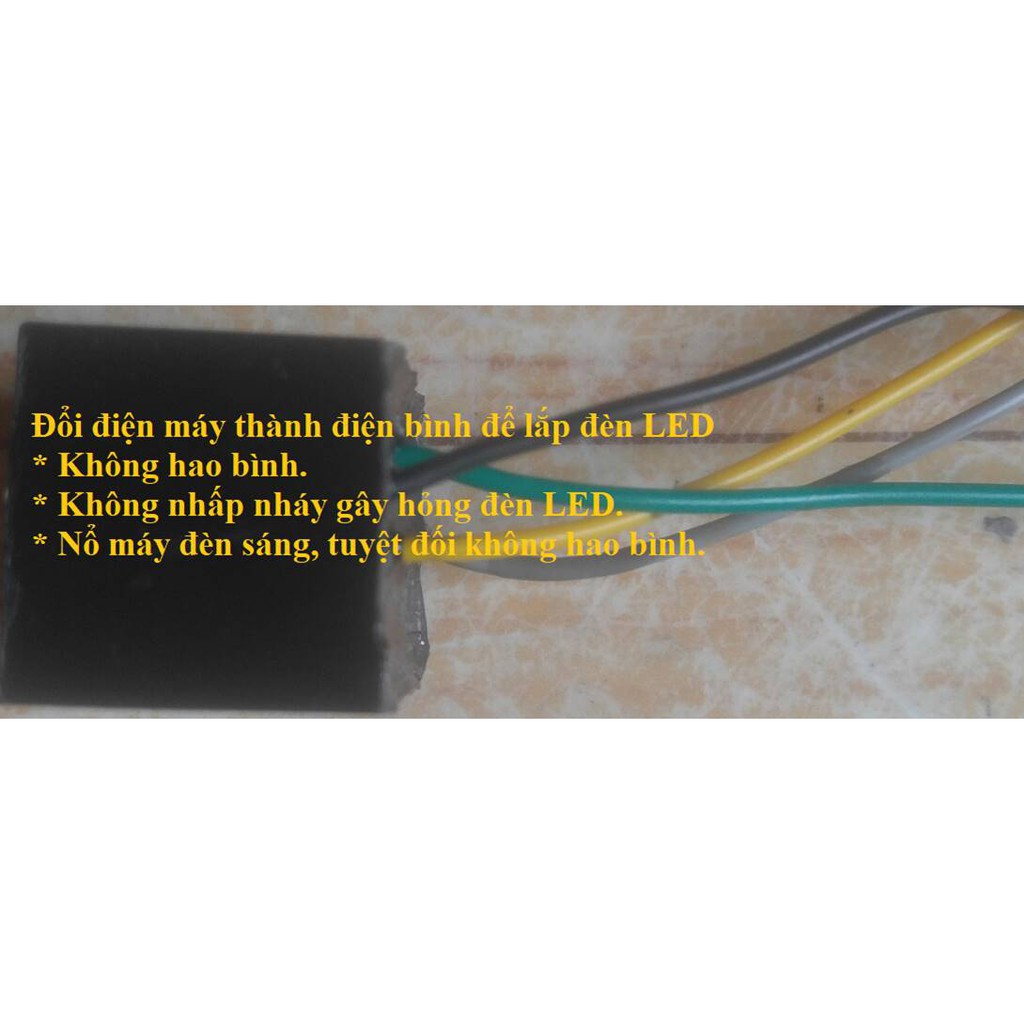 Cục chuyển đổi điện máy thành điện bình để lắp đèn LED 12v để không nháy, không hao acquy