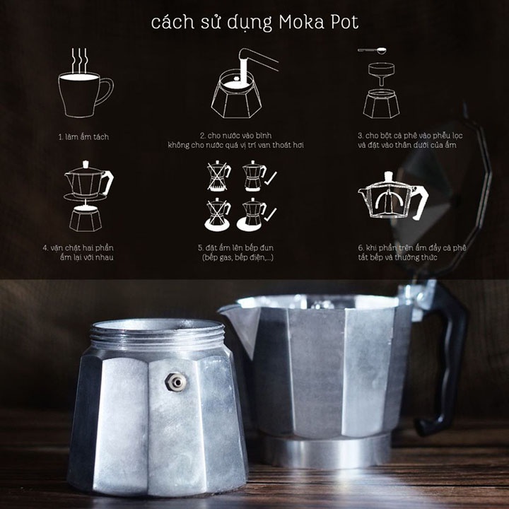 Ấm pha cà phê moka Express 6 Cup 300ml cao cấp, bình pha cà phê hợp kim nhôm