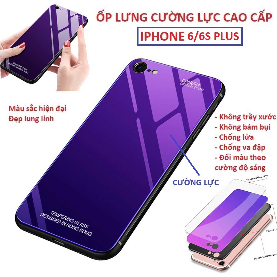 Ốp lưng Aurora Iphone 6 Plus - Iphone 6S Plus kính cường lực Cao Cấp đổi màu viền silicon