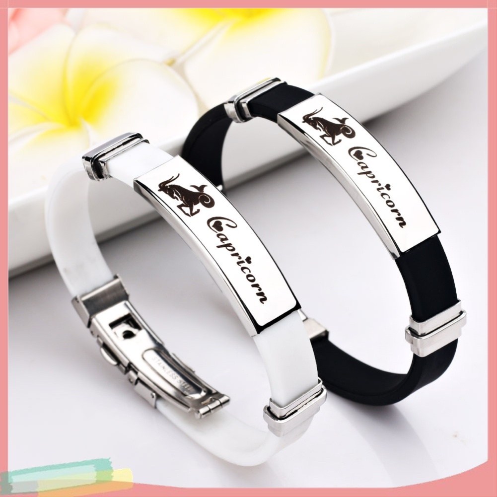 Vòng Tay Silicone Hoạ Tiết 12 Cung Hoàng Đạo Có Khóa Điều Chỉnh Được Dành Cho Nam Và Nữ