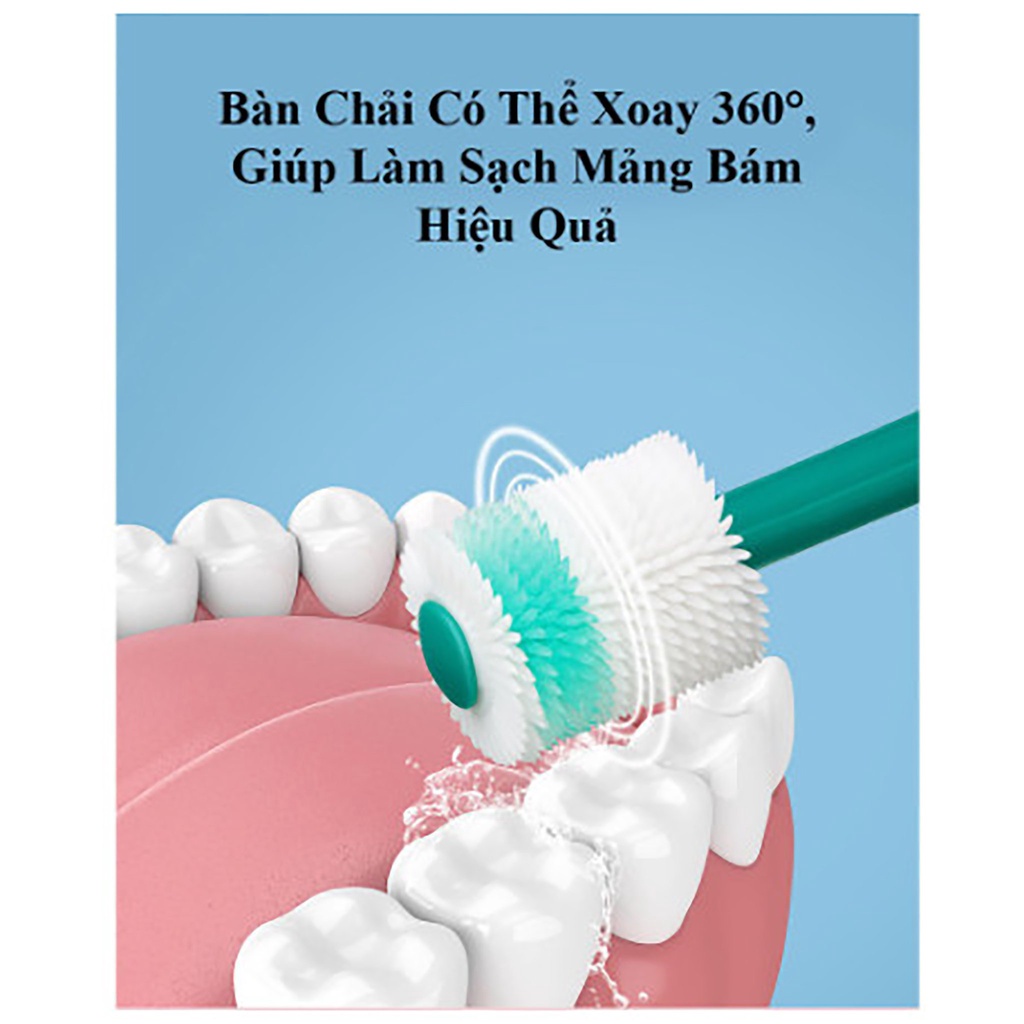 Bàn chải đánh răng lông mềm xoay 360 độ, bàn chải silicon cho bé từ 1 tuổi, an toàn cho nướu lợi của bé