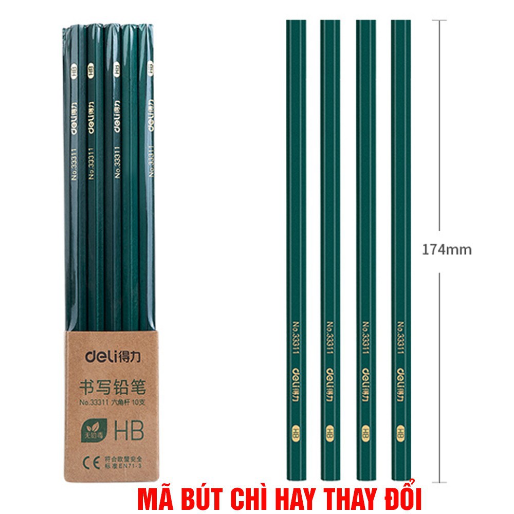 Set 10 chiếc bút chì 2B DE LI  đầu bằng - QATE0037/X