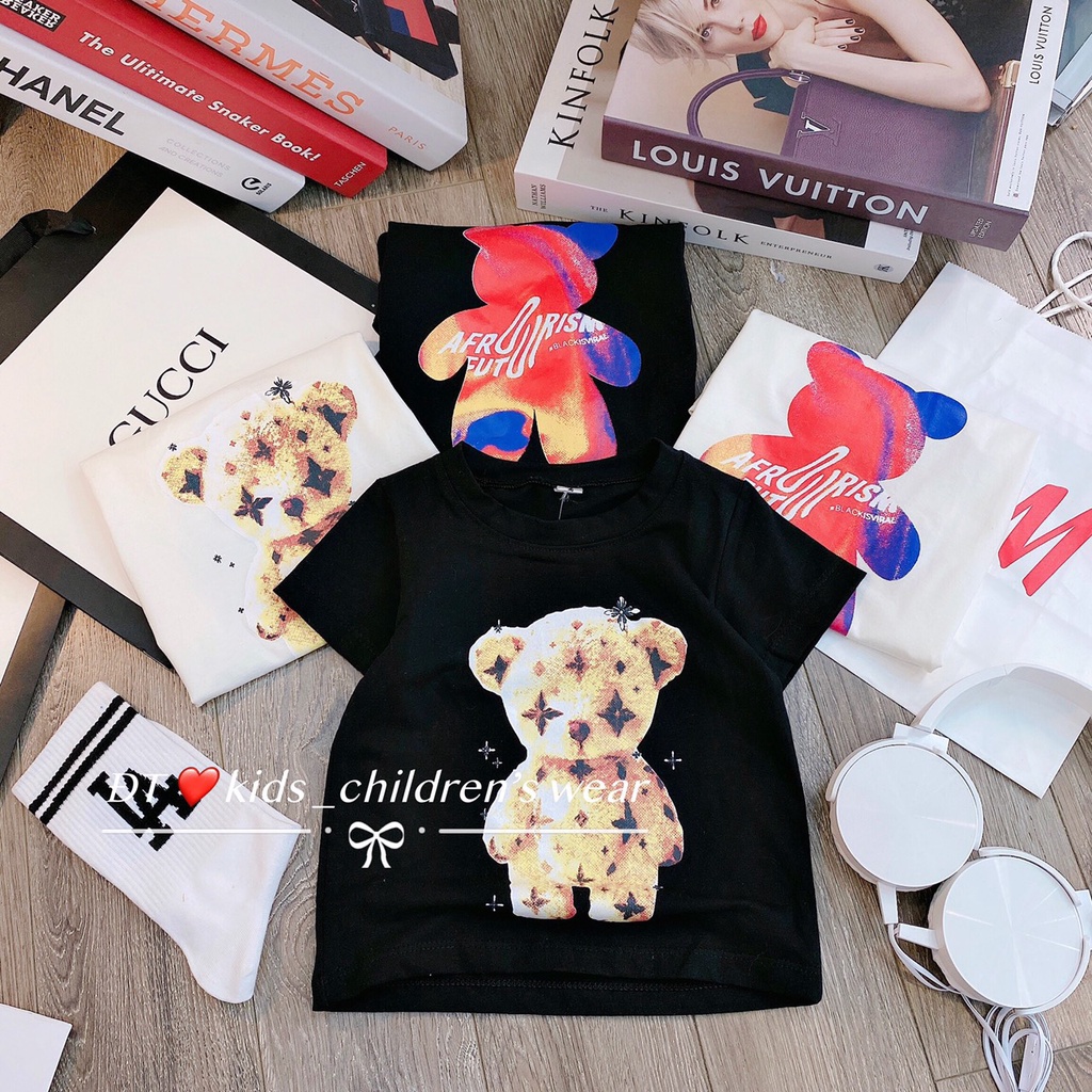 AG10 - Áo cotton cộc tay cho bé trai, bé gái in gấu từ 8-18kg, Richkid123