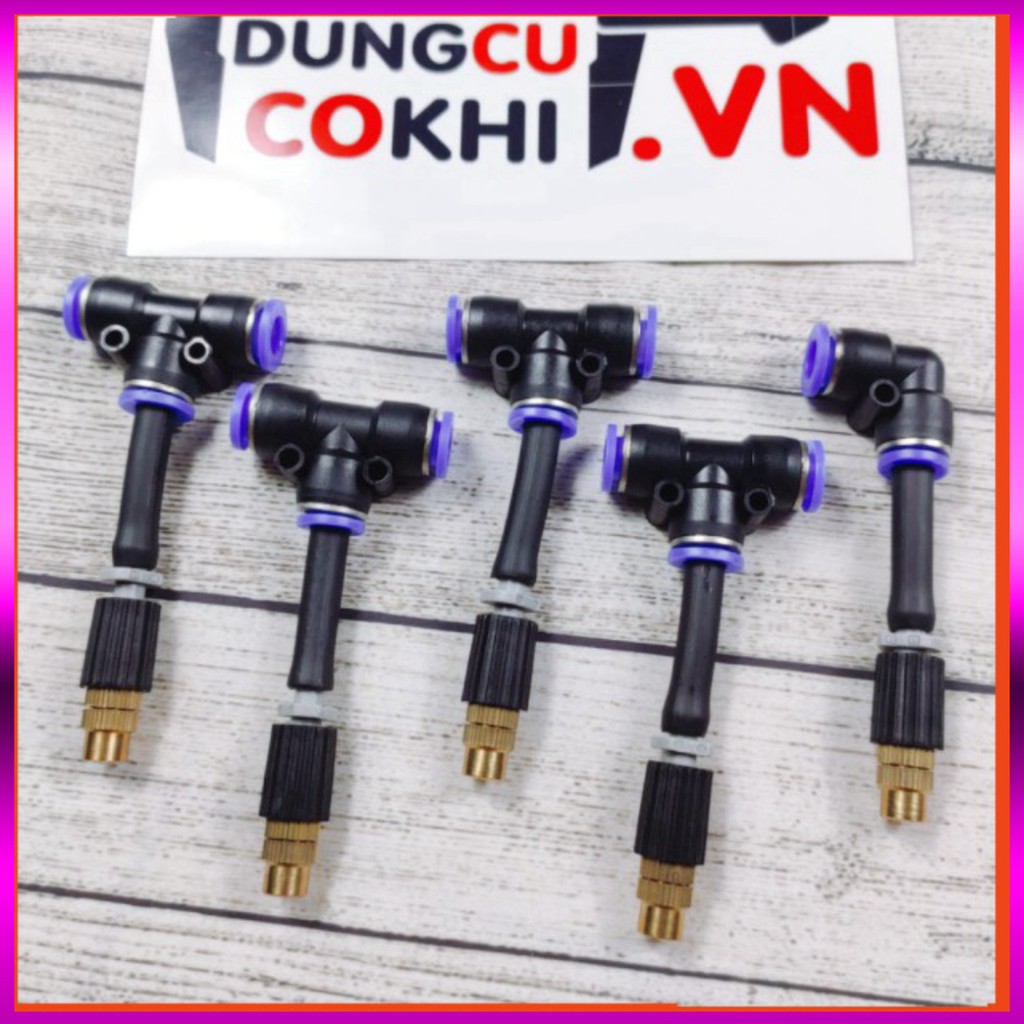 [GIÁ TỐT] 10m dây + 5 Béc phun sương 1 tia đồng, nối nhanh chữ Tê 8mm dùng tưới cây, tưới lan