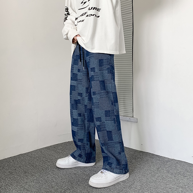 Quần jean ống rộng màu gradient phong cách đường phố Hong Kong thời trang thu đông cho nam size S-3XL