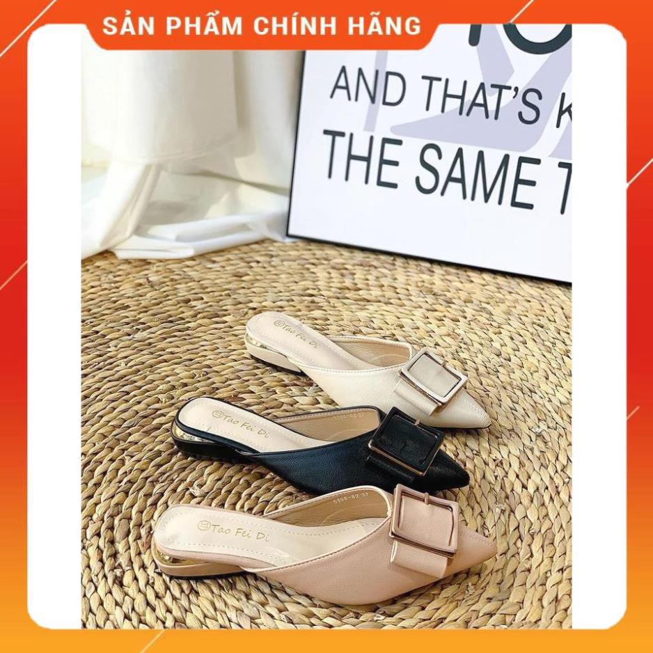 Dép Sục mũi nhọn đính nơ đế vuông viền vàng gót 3 phân -mn8