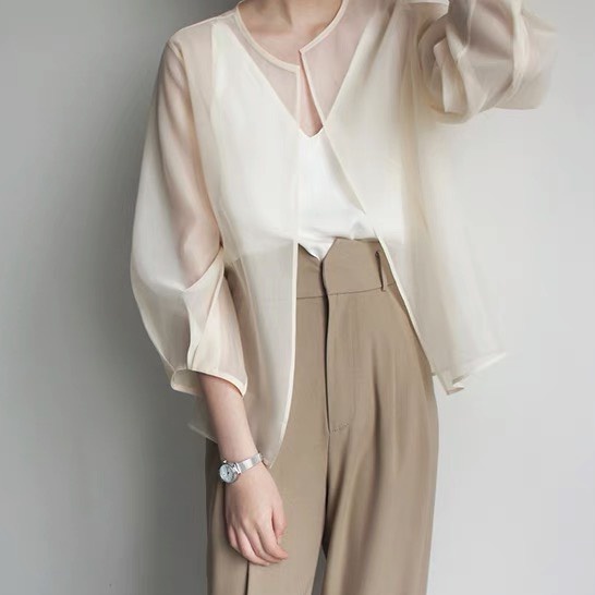 Áo mỏng khoác ngoài chất liệu tơ Nhật cao cấp, Áo sơ mi khoác ngoài A15