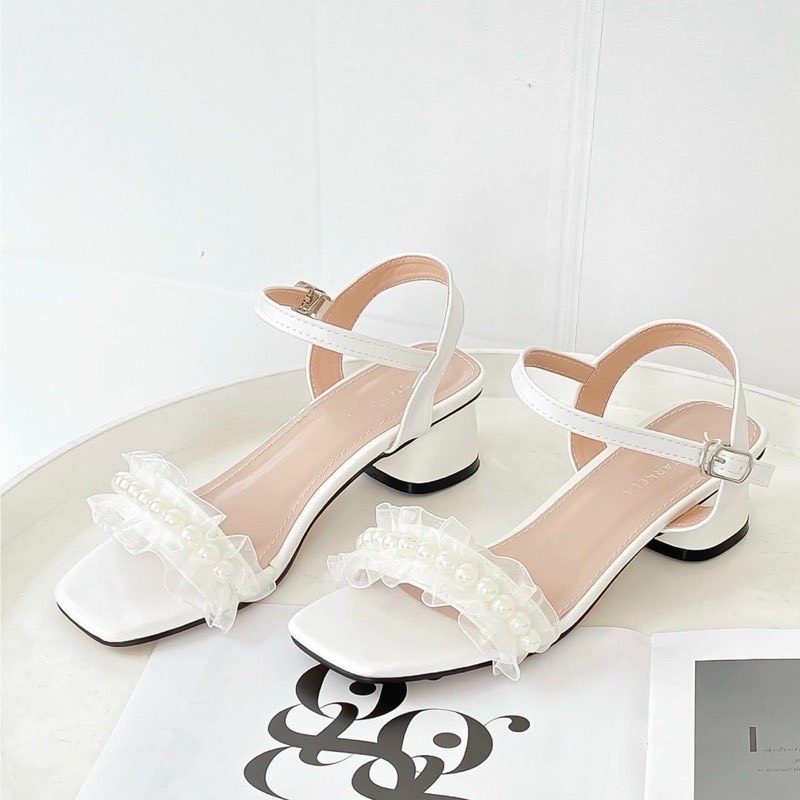 GIÀY CAO GÓT 4P ĐẾ VUỐNG QUAI NGANG NƠ BÈO NGỌC - D32