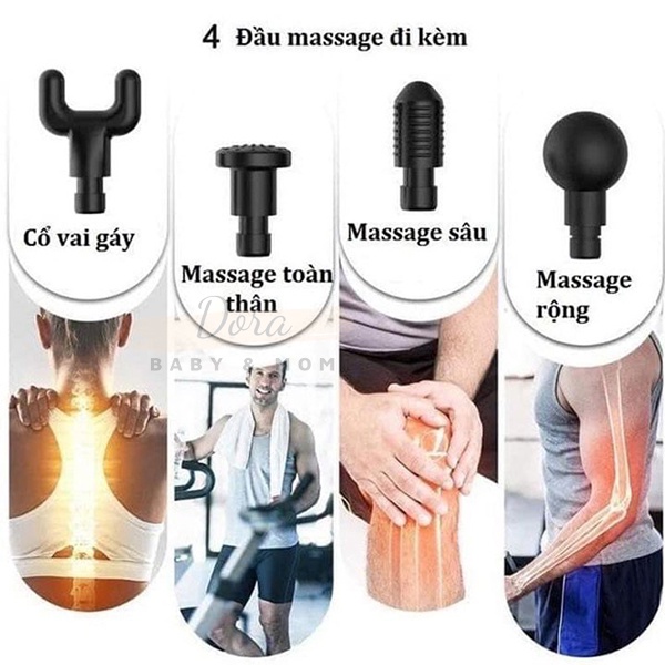 Máy Massage Cầm Tay Mini 6 Chế Độ Kèm 4 Đầu Massage Làm Giảm Đau Nhức Toàn Thân