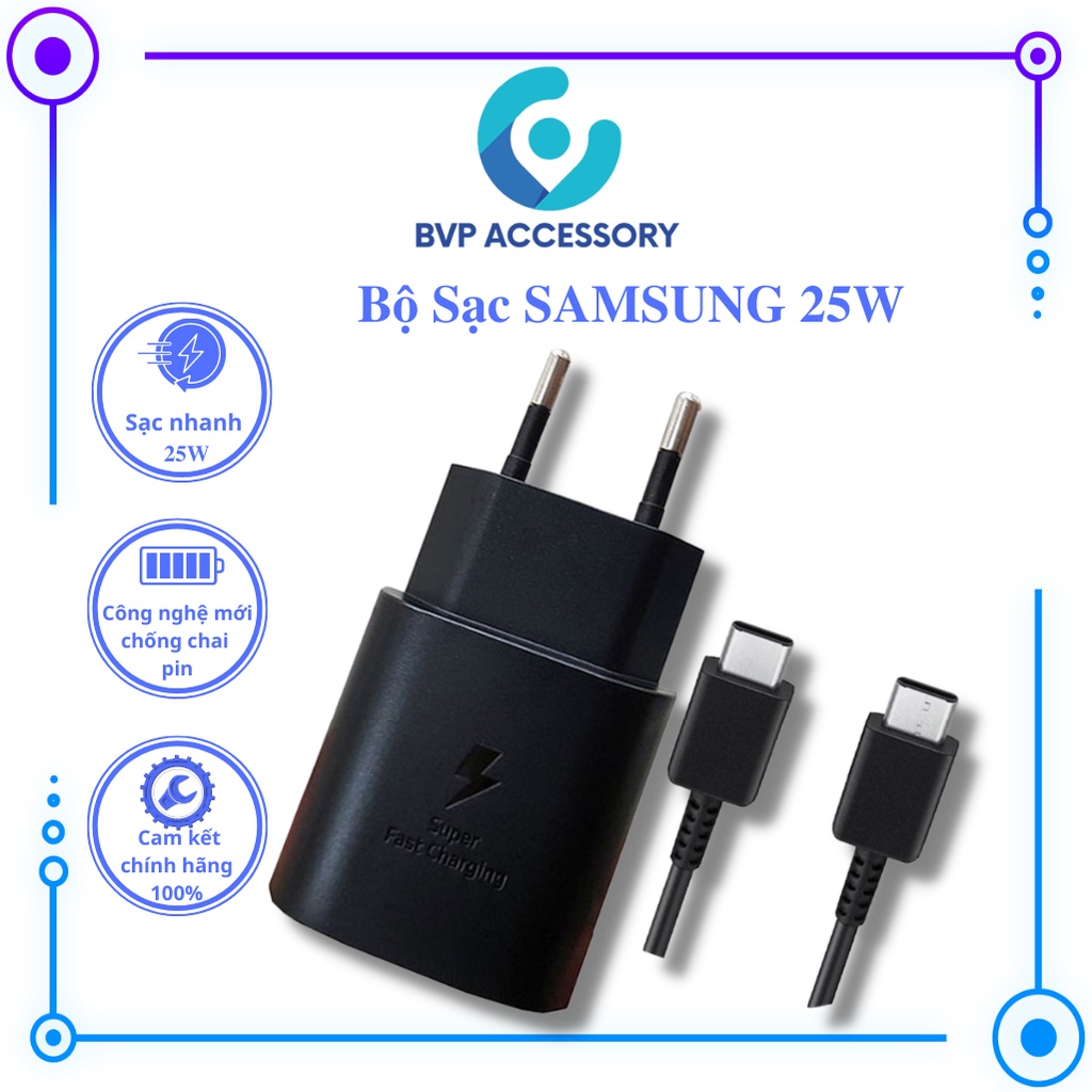 Bộ sạc Samsung 25W chính hãng Note 10 Note 20 A71, A70, A80, A90, S20, S20+, S20 Ultra, S21, S22, S22 Ultra - BVP