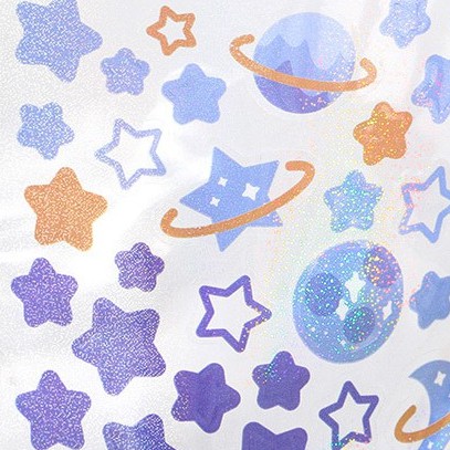 Sticker hình bông tuyết ngôi sao lấp lánh cá heo xanh tím trong veo