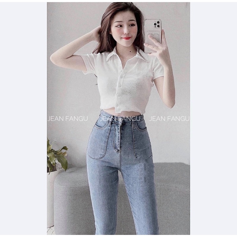 Quần jean skinny túi trước vuông phong cách Hàn Quốc , quần bò ôm giãn cạp cao hách dáng chất đẹp by Jean Fangu Cao Cấp