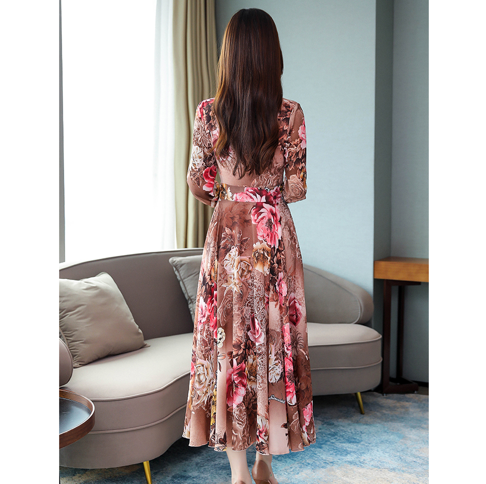 Đầm Maxi Tay Dài Hoạ Tiết Hoa Thiết Kế Cổ Chữ V Thanh Lịch Size M~3Xl | BigBuy360 - bigbuy360.vn