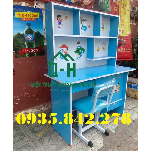 Bàn học sinh ván ép liền kệ xanh dương  - tặng kèm hình dán - hcm