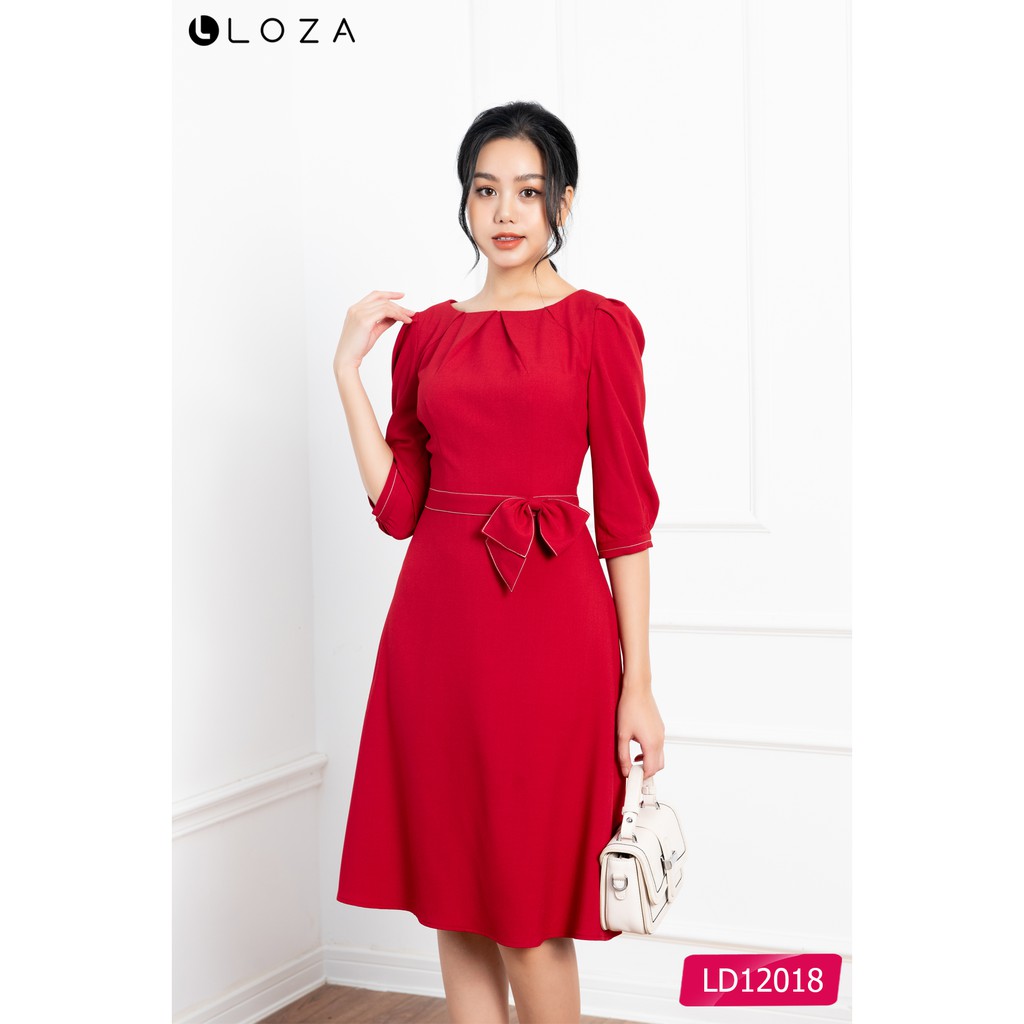 [Mã FASHIONMALLT4 giảm 15% đơn 150k] Đầm xòe đính nơ eo-LOZA LD12018