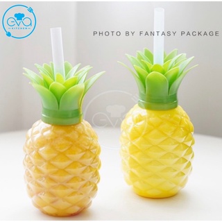 Bình Đựng Nước Nhựa 500ML Kiểu Dáng Quả Khóm Trái Thơm Tặng Kèm Ống Hút Xinh Xắn M3489