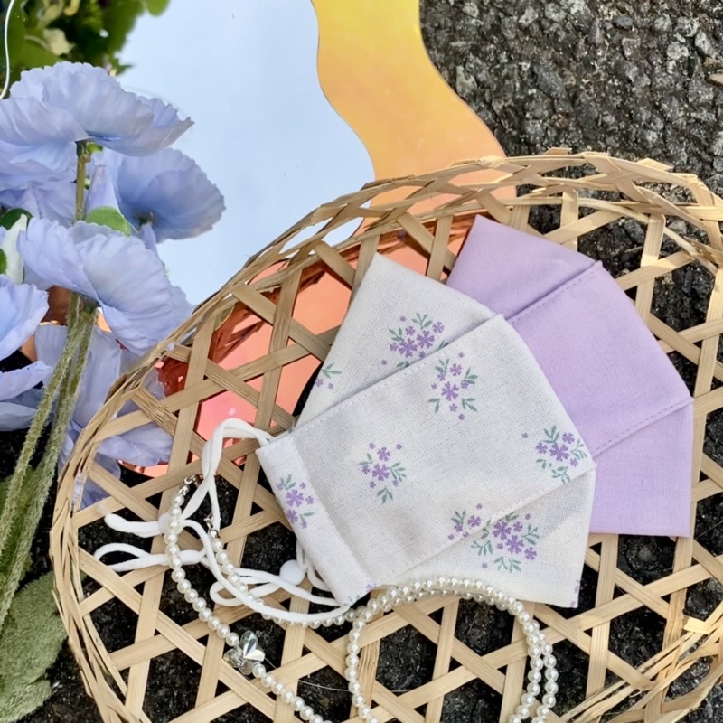 Khẩu trang vải linen lót vải xô muslin hoa nhí cho bé và người lớn ( ảnh chụp thật )