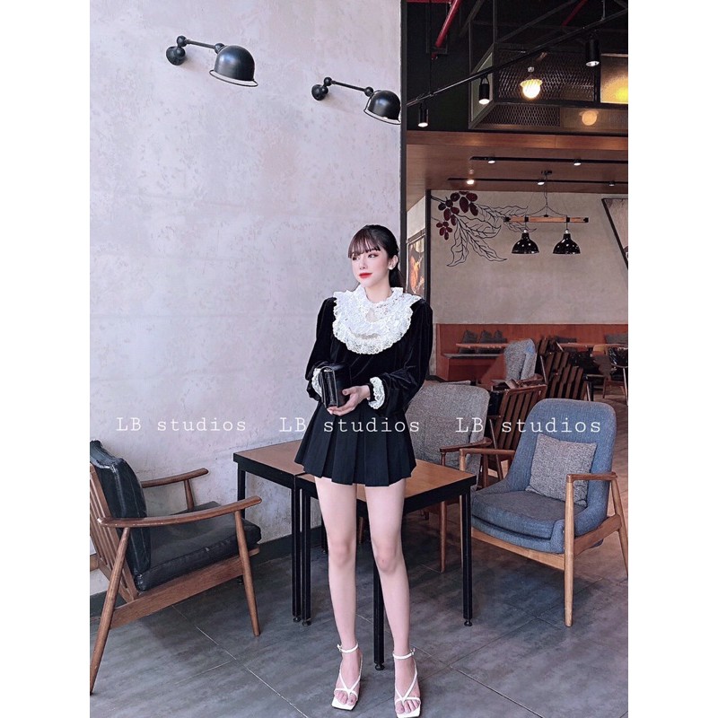Áo nhung cổ ren hàng tháng 10 quảng chau loại 1 size s m