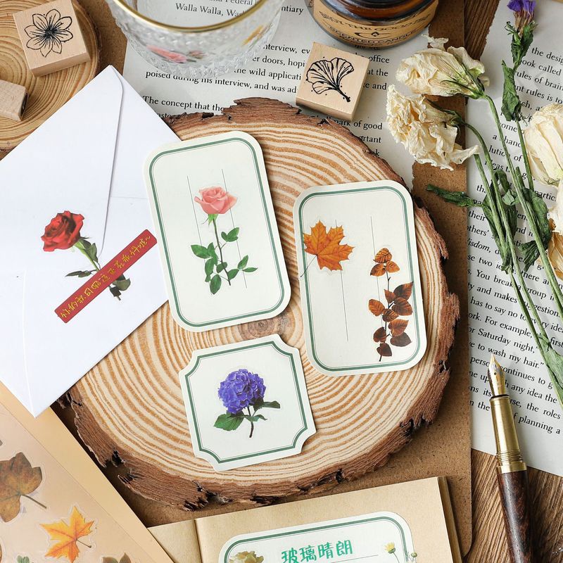 Bộ 2 Miếng Dán Hình Hoa Lá Trang Trí Sổ Tay / Nhật Ký DIY