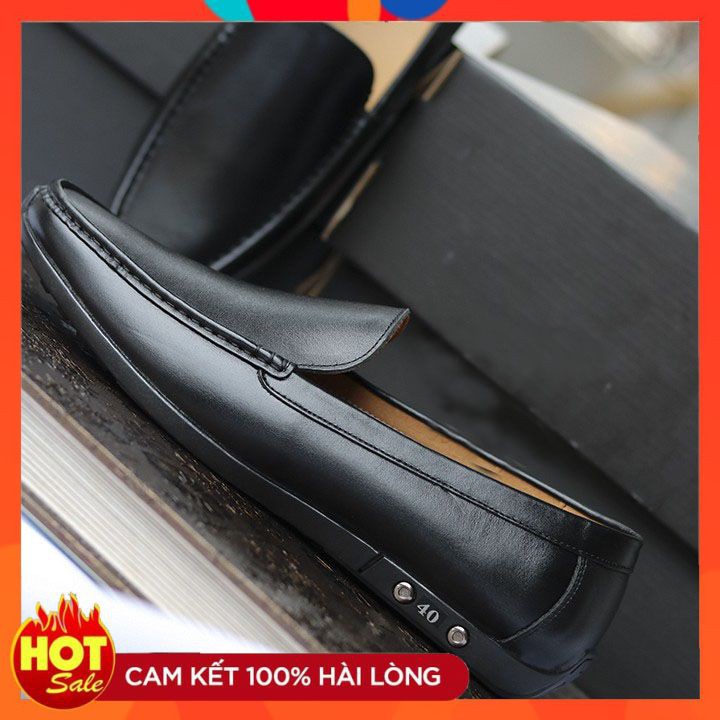 Giày Lười Nam Cao Cấp Dáng Xỏ Đế Đen Full Màu, Giày Nam Trơn Chất Da Bò Thật GL05 - Bảo Hành 12 Tháng Về Da