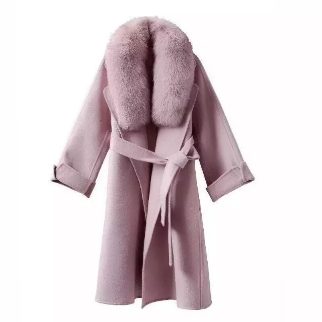 Áo khoác/choàng dạ cashmere dày mịn cổ lông thú ulzzang dáng dài sang chảnh hàng cao cấp