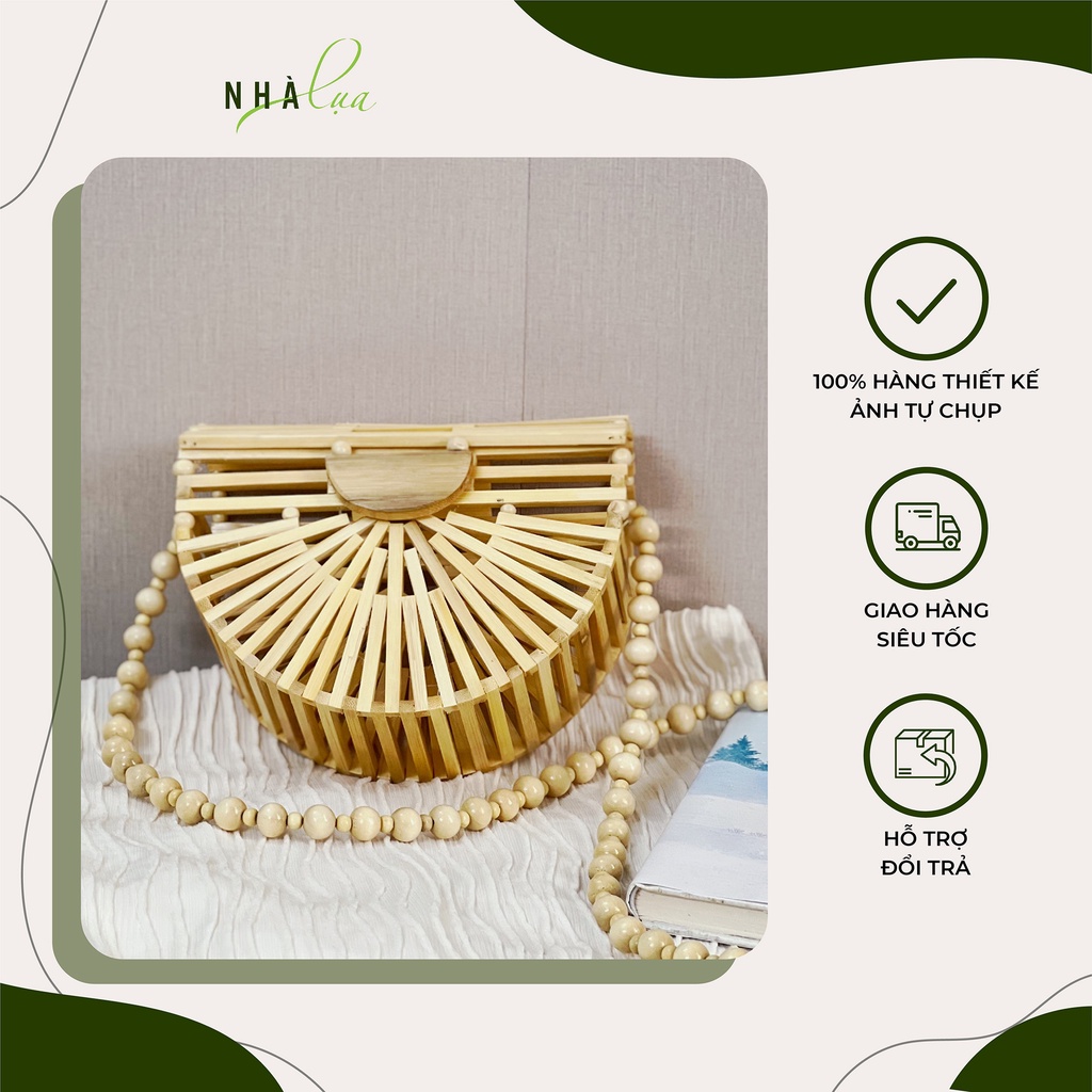 Túi cói mây tre bán nguyệt - Túi xách nữ tre xinh xắn đi biển Nhà Lụa TU02