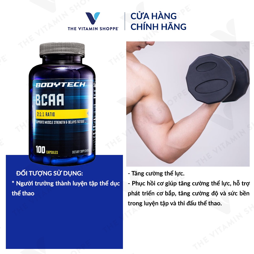 Viên uống hỗ trợ phát triển cơ bắp BodyTech BCAA 2:1:1 Ratio 100/200 viên