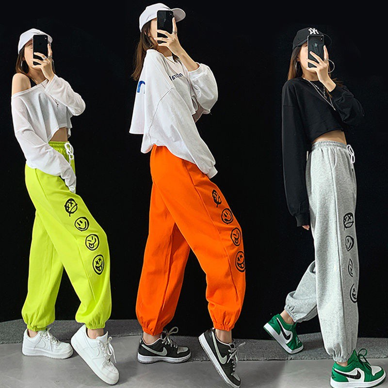 Quần Dài Lưng Cao Dáng Rộng Màu Xanh Lá Dạ Quang Phong Cách Hip Hop Cá Tính