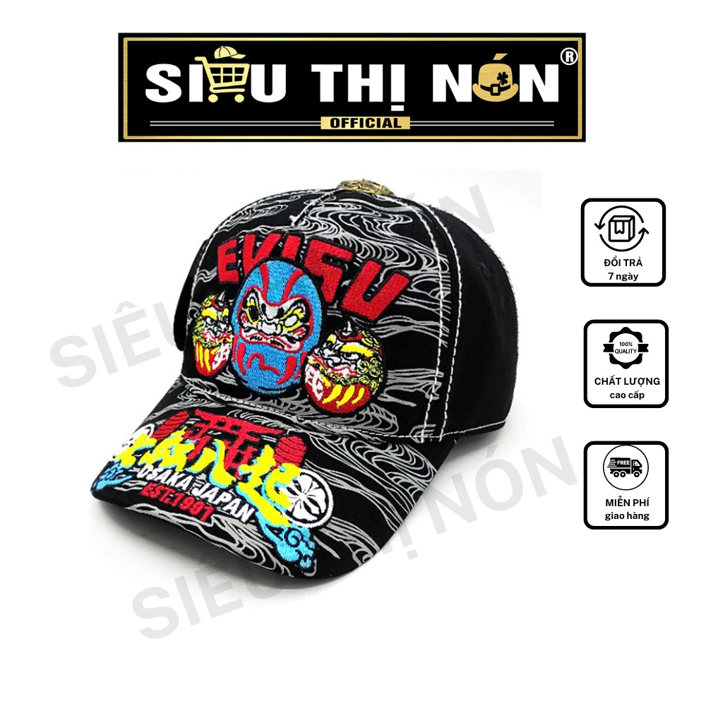 Nón EVISU thêu 3 con daruma sặc sỡ nón thời trang