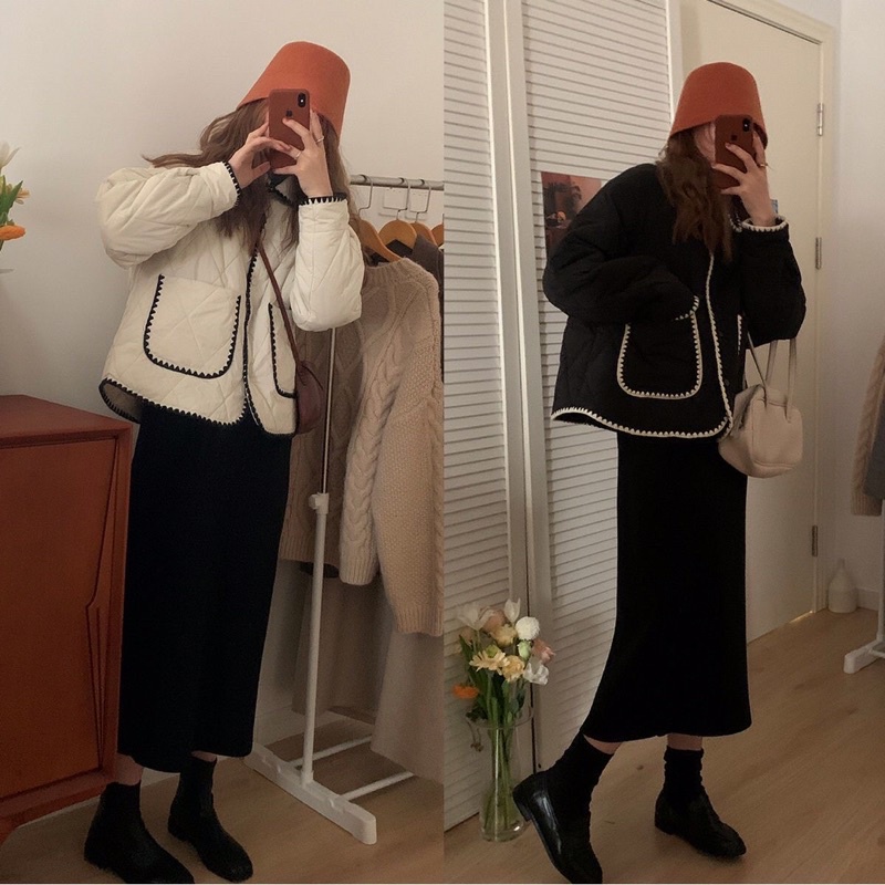 Áo Phao Hoạ Tiết Quả Trám Viền Tweed - A042