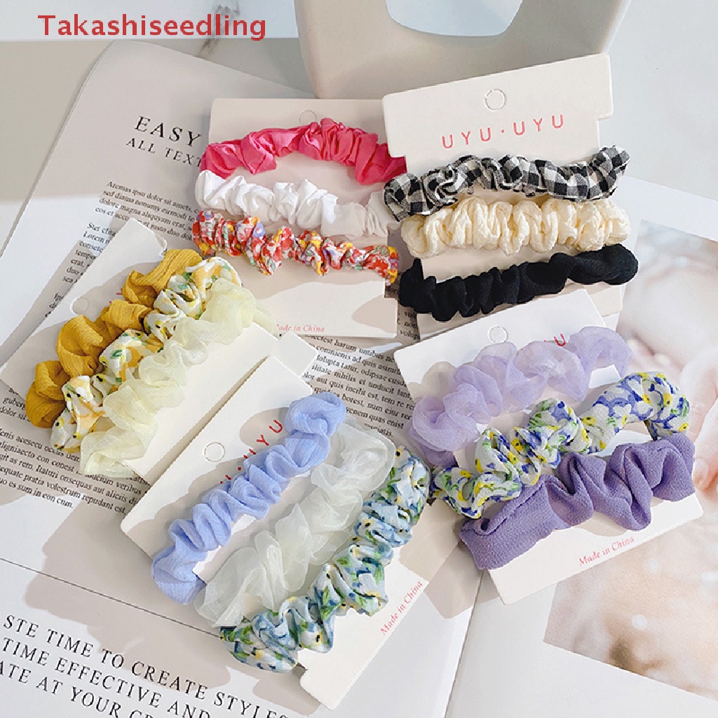 Bộ 3 dây buộc tóc vải lụa họa tiết dễ thương thời trang dành cho nữ