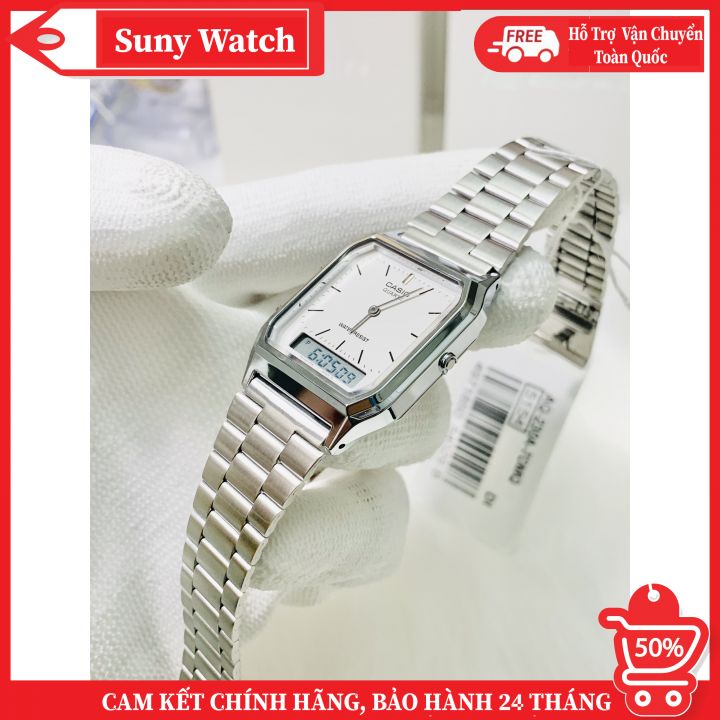 Đồng Hồ Casio Unisex AQ 230A Đen Trắng Chính Hãng Bảo hành 1 Năm Hyma watch