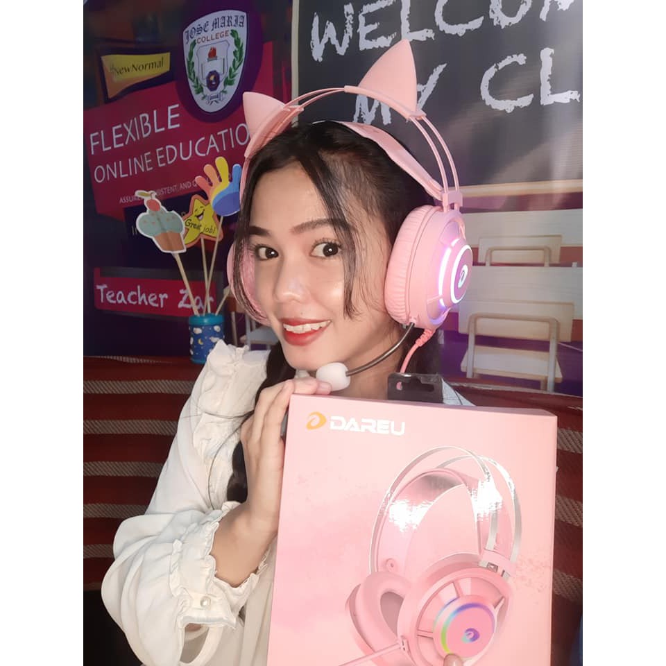 Tai nghe gaming Dareu EH469 QUEEN RGB (Pink) - Kèm tai mèo