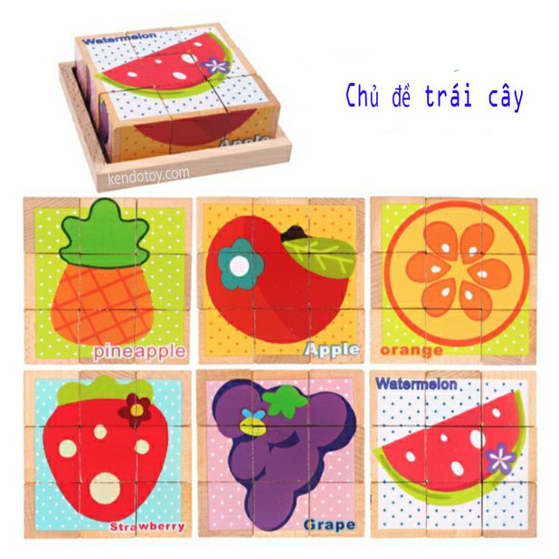 Xếp hình lập phương 9 khối – Block puzzle trái cây bằng gỗ cho bé thông minh