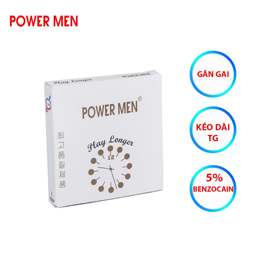 Bao cao su gân gai, kéo dài thời gian Powermen Player Longer Hộp 1 BCS (PL1)