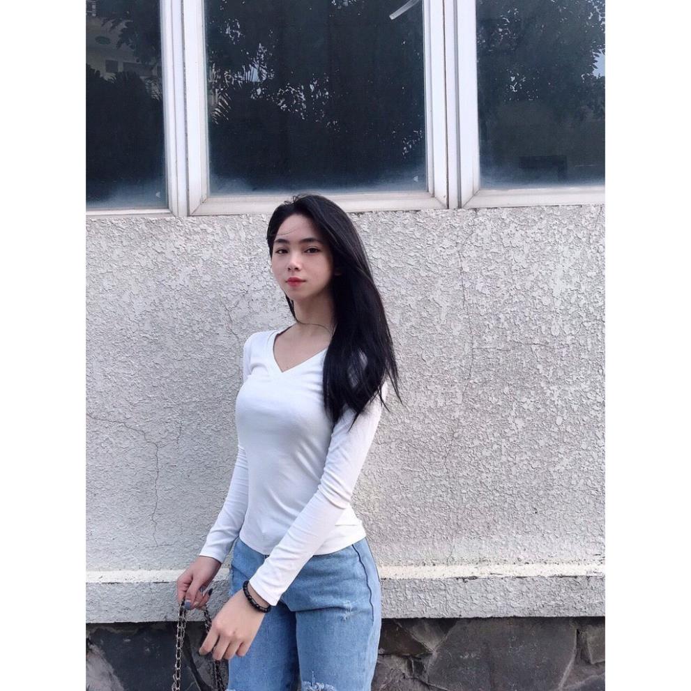 Áo Cotton Body Cổ Tim Dài Tay Siêu Co giãn !