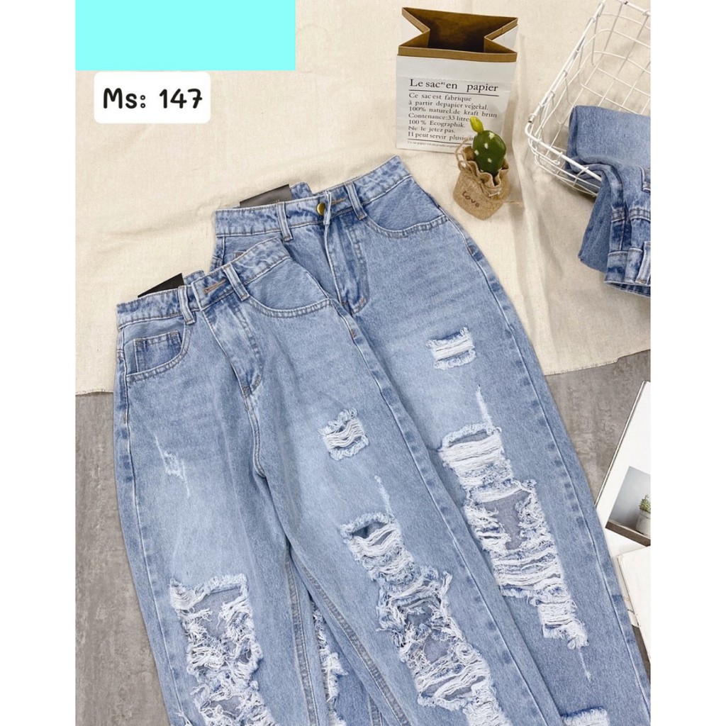 [ FREESHIP, HÌNH THẬT CUỐI ] QUẦN BAGGY JEAN NỮ, QUẦN BAGGY JEAN LƯNG CAO RÁCH TE TUA CAO CẤP HADI-NL147