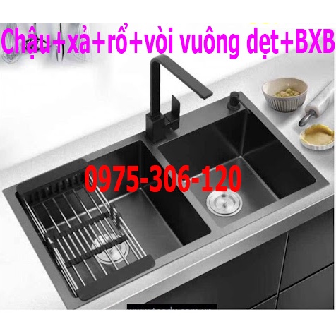 COMBO Chậu Rửa Chén Bát INOX 304 NANO N7 8245 NA.GRAND và xả và Rổ và Vòi chén nóng lạnh và Bình rửa chén