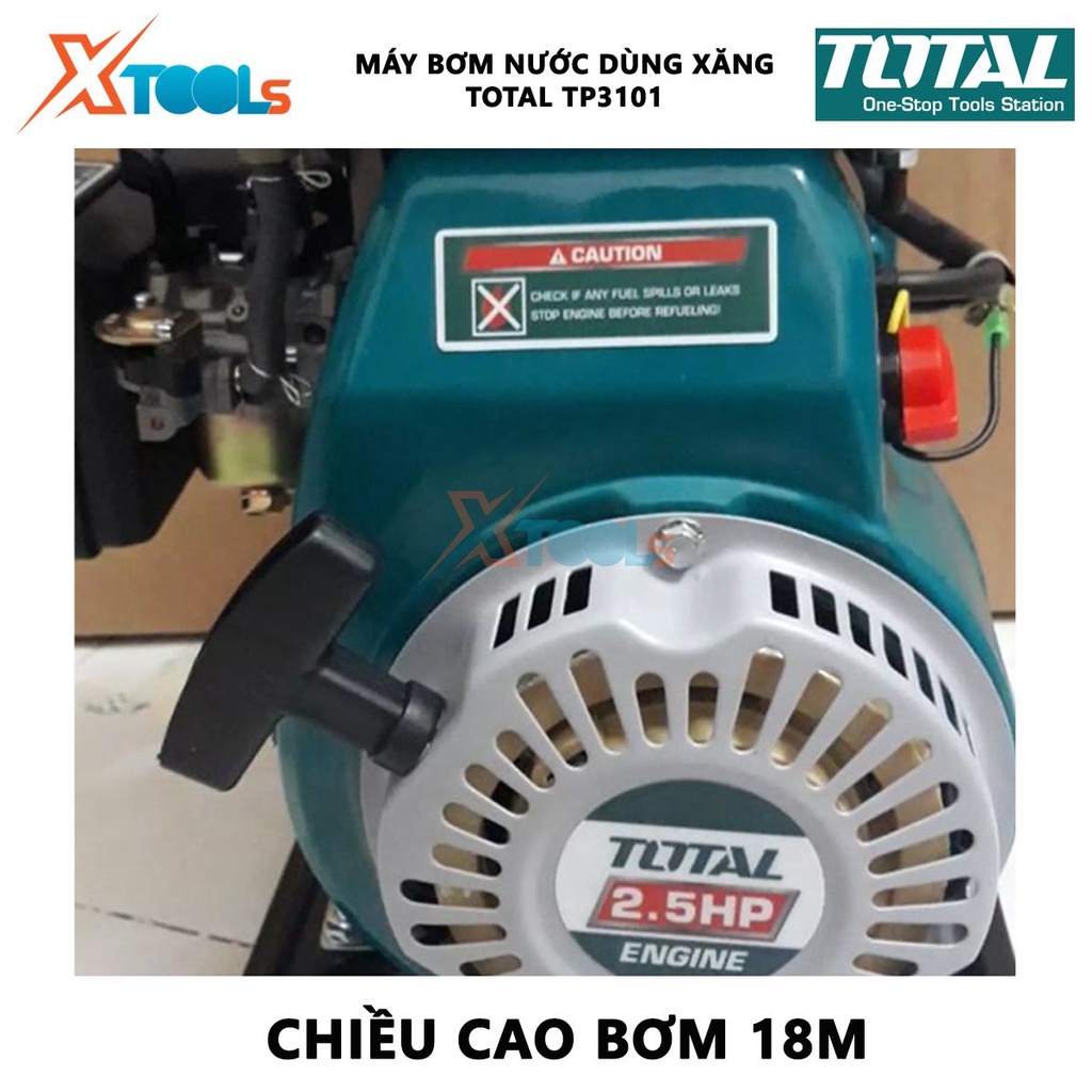 Máy bơm nước dùng xăng TOTAL TP3101 Máy bơm nước mini chạy xăng Công suất bơm 2.5HP Lưu lượng bơm 300L/min, bơm tưới cây