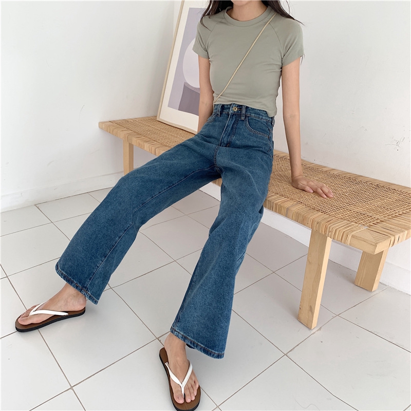 Quần jeans eo cao thời trang Hàn Quốc trẻ trung cho nữ S-5XL