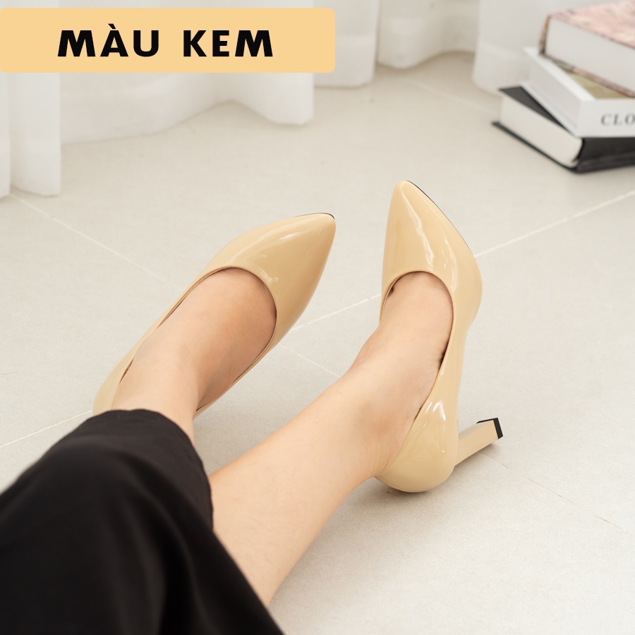 GIÀY CAO GÓT JICO MŨI TRƠN MÀU KEM CAO 8 PHÂN -