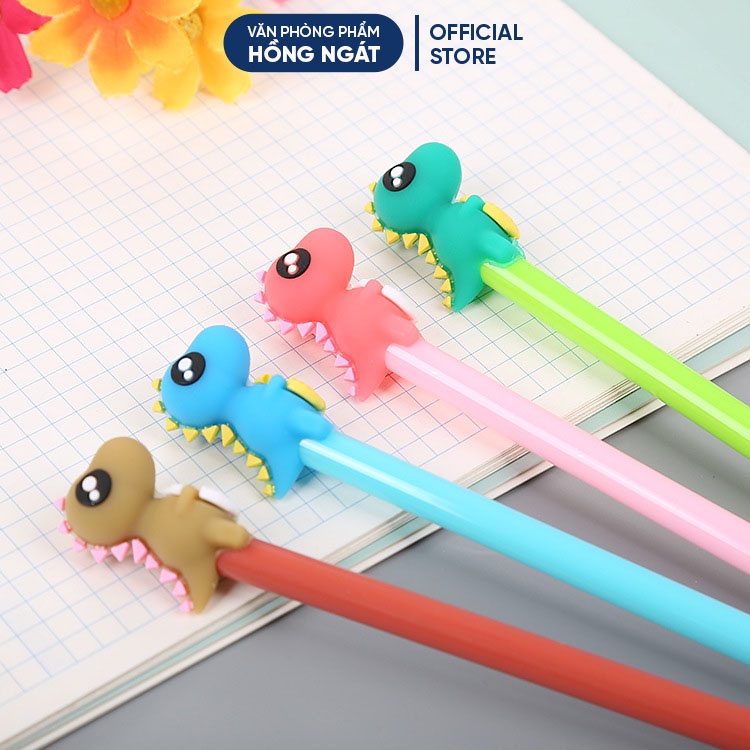 Bút bi cute hình khủng long, bút bi nước mực gel đen ngòi 0.5mm nhiều màu dễ thương đồ dùng học tập B07